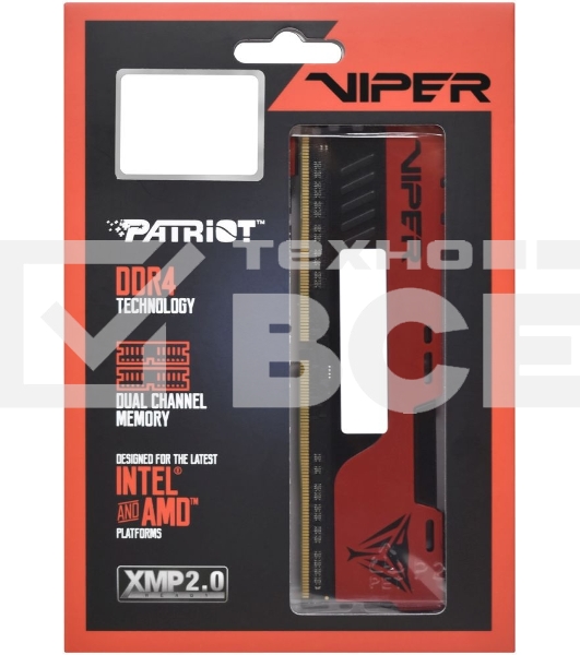 Оперативная память Patriot Viper Elite II, DDR4, 64GB (2x32 GB), 3200 MHz, CL18, радиатор, красный/черный