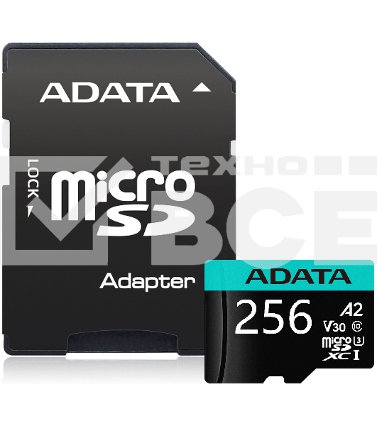 Карта памяти MICRO SDXC 256GB W/AD. AUSDX256GUI3V30SA2-RA1 ADATA