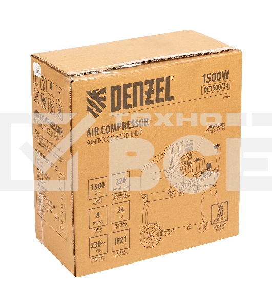 Компрессор воздушный прям. привод DC1500/24, 1,5 кВт, 24 литра, 220 л/мин Denzel