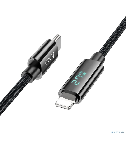 Кабель USB2.0 Hoco Type-C/Lightning, 2.4А, с дисплеем, U125, 1.2м, черный, коробка
