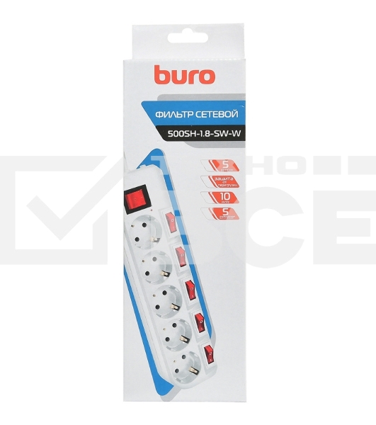 Сетевой фильтр Buro 500SH-1.8-SW-W 1.8м (5 розеток) белый (коробка)