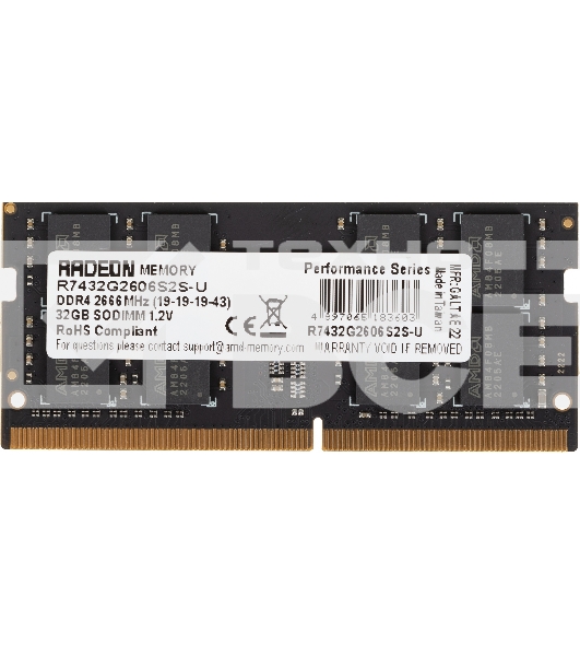 Оперативная память AMD Radeon R7, 32GB, DDR4, 2666MHz, CL19, SO-DIMM