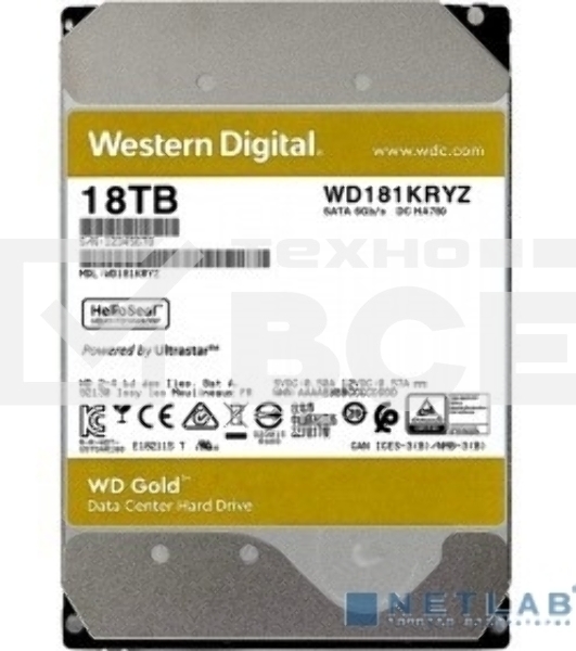 Жесткий диск Western Digital SATA 18TB 7200RPM 6GB/S 512MB GOLD WD181KRYZ