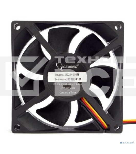 Вентилятор для корпуса Gembird 80x80x25, гидрод., тихий, 3 pin/4pin Molex, провод 30 см (S8025H-3P4M)