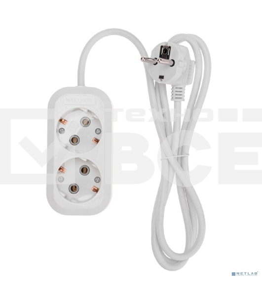 Удлинитель PROconnect 2 гнезда, 1,5 м, 3х0,75 мм², с/з, белый