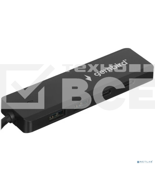Разветвитель USB3.1 Gembird UHB-C425, 2xUSB, 2xType-C, с доп.питанием (порт Type-C), кабель Type-C 19см
