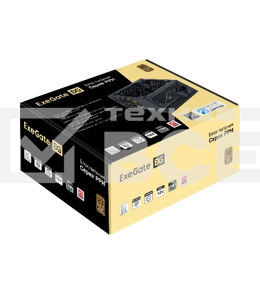 Блок питания 750W ExeGate 80 PLUS Bronze 750PPH-S (ATX, APFC, SC, КПД 85% (80 PLUS Bronze), 12cm fan, 24pin, 2x(4+4)pin, 4xPCI-E, 8xSATA, 4xIDE, кабель 220V 1,8м с защитой от выдергивания, black, Color Box)
