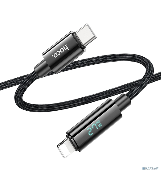 Кабель USB2.0 Hoco Type-C/Lightning, 2.4А, с дисплеем, U125, 1.2м, черный, коробка