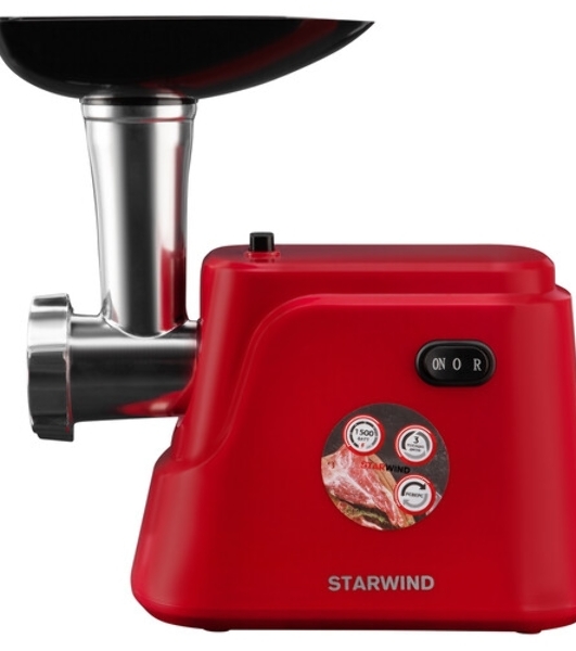 Мясорубка электрическая Starwind SMG3225 красный, 1500 Вт, 2.0 кг/мин, реверс, защита от перегрузки, насадки - 8