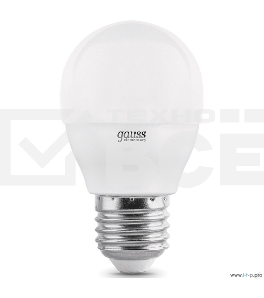 Светодиодная лампа GAUSS 53227T LED Elementary Шар 7W E27 4100K 1/40 (3 лампы в упаковке)