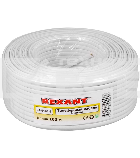 Кабель Rexant (01-5101-3) Кабель телефонный 4 жилы 100м CCA белый (ШТЛП-4)
