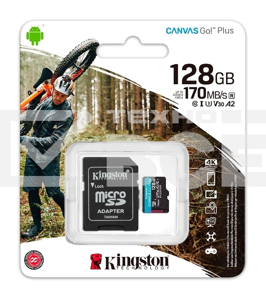 Карта памяти Kingston 128GB microSDXC Canvas Go Plus 170R A2 U3 V30 Card + ADP EAN: 740617301182