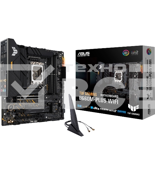 Материнская плата ASUS TUF GAMING B660M-PLUS WIFI, LGA 1700, Intel B660, 4xDDR5, 4xSATA, 2xM.2, 1xPCIe 5.0 x16, 1xPCIe 3.0 x4, 1xPCIe x1, 1xDP, 1xHDMI, 1x 2.5Gb LAN, 4xUSB-A 3.2 Gen 2, 1xUSB-A 3.2 Gen 1, 2xUSB 2.0, 1xUSB-C 3.2 Gen 2x2, 5x3.5 мм, 7.1, mATX