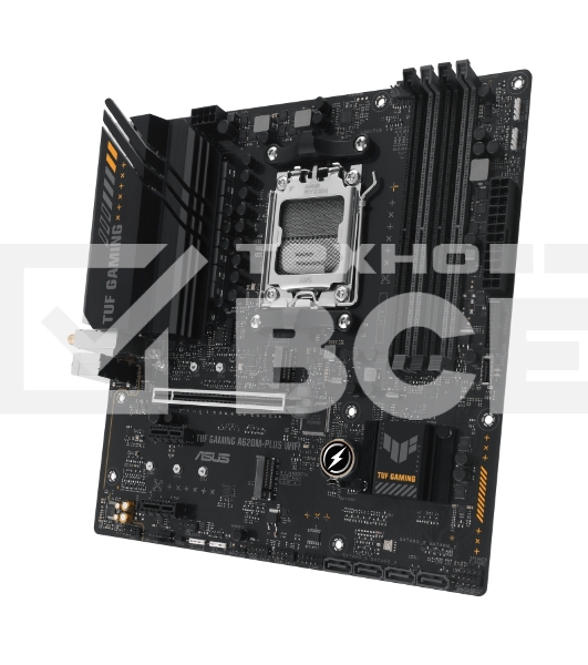 Материнская плата ASUS TUF GAMING A620M-PLUS WIFI, AM5, AMD A620, 4xDDR5, 4xSATA, 2xM.2, 1xPCIe 4.0 x16, 2xPCIe x1, 2xDP, 1xHDMI, 1x 2.5Gb LAN, 4xUSB-A 2.0, 2xUSB-A 3.2 Gen 1, 3x3.5 мм, 7.1, mATX