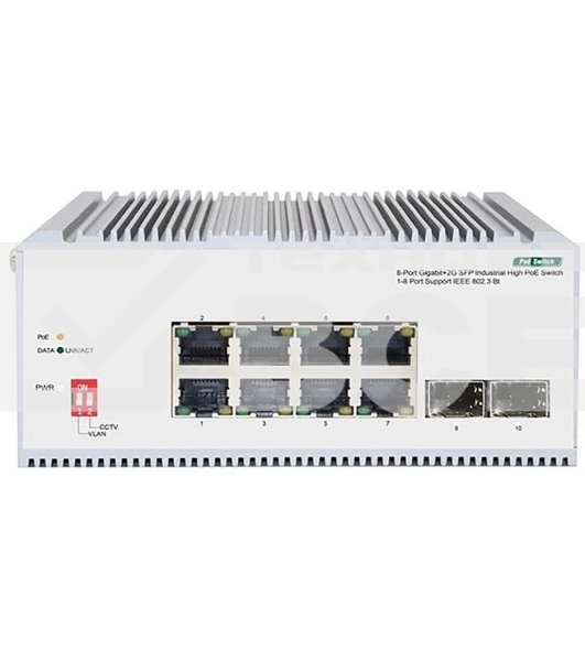 Коммутатор Unmanaged Industrial Switch 8x1000Base-T PoE, 2x1000Base-X SFP, PoE Budget 185W, Surge 4KV, -40 to 75°C