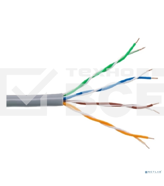 Кабель витая пара Rexant U/UTP, cat.5e, PVC нг(А)-LS, 4х2х0,52мм, 4PR, 24AWG, INDOOR, SOLID, серый, 305м