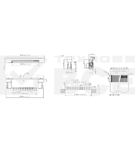 Разъем FPC  Half Coverage Top Contact 0.8K-BS-24PWB 24 pin высота 2мм шаг 0,8мм