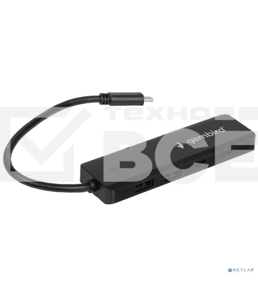 Разветвитель USB3.1 Gembird UHB-C425, 2xUSB, 2xType-C, с доп.питанием (порт Type-C), кабель Type-C 19см