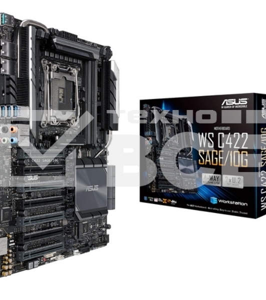 Материнская плата ASUS WS C422 SAGE/10G LGA2066, LGA2066, Intel C422, 8xDDR4, 8xSATA, 2xM.2 (PCIe x4/SATA), 7xPCIe 3.0 x16, 2xPCIe x16 (через PLX), 2x10Gb LAN (Intel X550-AT2), 1xUSB-C 10Gbps, 2xUSB-A 10Gbps, 4xUSB-A 5Gbps, 1xUSB-A 2.0, 1xHDMI, 1xDisplayP