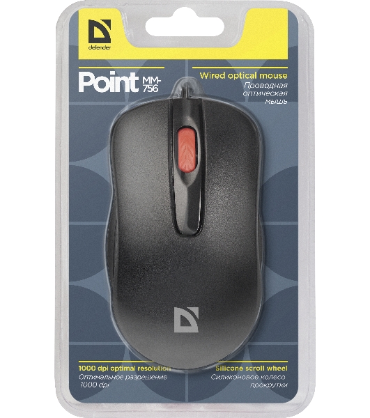 Мышь проводная Defender Point MM-756 черный, 1000 dpi, USB, кнопки - 3