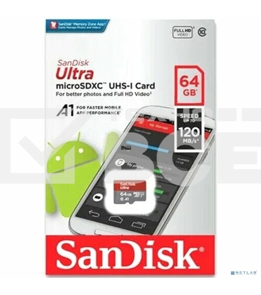 Флеш карта microSD 64GB SanDisk microSDXC Class 10 Ultra UHS-I A1 140MB/s