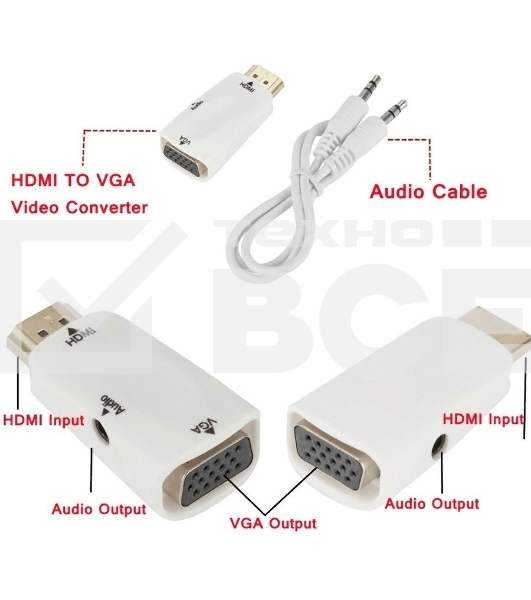 Переходник аудио-видео Premier 5-983AC HDMI (m)/VGA (f)/Jack 3.5 (f) белый
