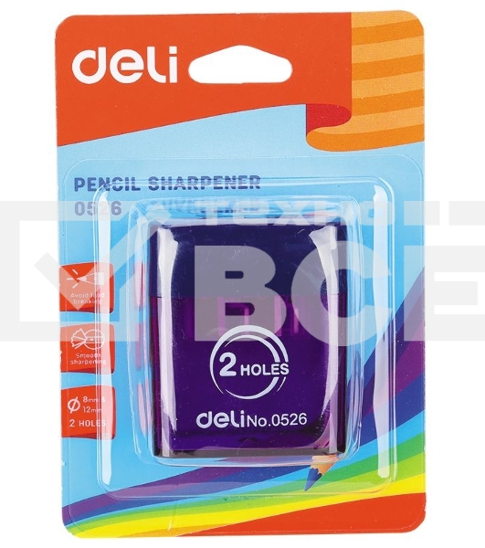 Точилка для карандашей ручная Deli E0526 2 отверстия пластик ассорти блистер