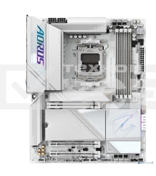 Материнская плата Gigabyte X870E AORUS PRO ICE, AM5, AMD X870E, 4xDDR5, 4xSATA, 4xM.2, 1xPCI-E 5.0 x16, 1xPCI-E 4.0 x4, 1xPCI-E 3.0 x4, 1xHDMI, 2xUSB-C, 1x 2.5Gb LAN, 2xUSB-A 3.2 Gen 2, 3xUSB-A 3.2 Gen 1, 2xUSB-A 2.0, 2x3.5 мм, TOSLINK, 7.1, 2xUSB4, 4xUSB