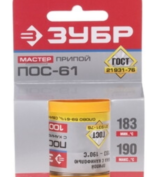 Припой Зубр 55450-100-20ПОС 61 проволока 100г 2мм