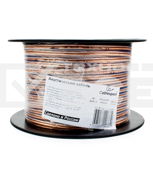 Акустический кабель Cablexpert CC-TC2x1,5-50M, прозрачный,  50 м, на катушке