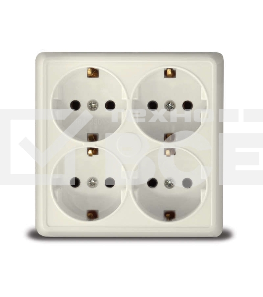 Розетка 4-м ОП Олимп с заземл. квадрат беж. UNIVersal 1171
