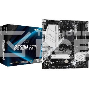 Материнская плата ASRock B550M Pro4, AM4, AMD B550, 4xDDR4, 6xSATA, 2xM.2, 1xPCI-E 3.0 x16, 1xPCI-E 4.0 x16, 1xDisplayPort, 1xHDMI, 1xVGA, 1x 1Gb LAN, 3x3.5 мм, 7.1, Micro-ATX