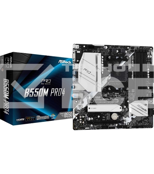 Материнская плата ASRock B550M Pro4, AM4, AMD B550, 4xDDR4, 6xSATA, 2xM.2, 1xPCI-E 3.0 x16, 1xPCI-E 4.0 x16, 1xDisplayPort, 1xHDMI, 1xVGA, 1x 1Gb LAN, 3x3.5 мм, 7.1, Micro-ATX