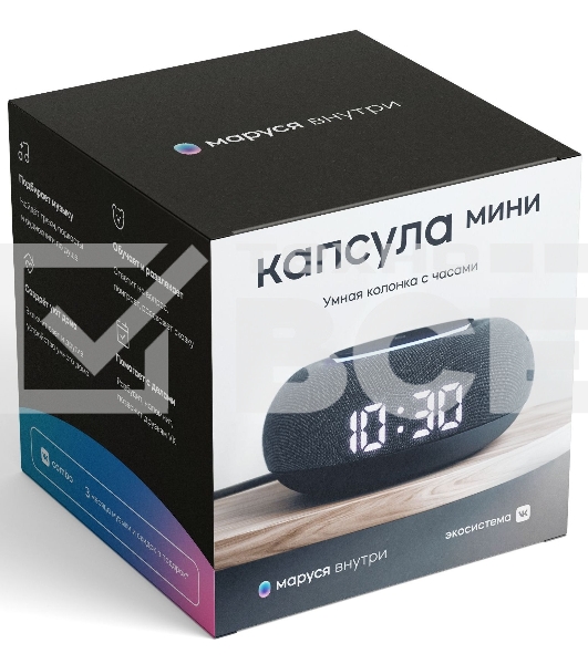 Умная колонка VK Капсула Мини 5Вт, с голосовым ассистентом Маруся, с LED-часами, темно-серый