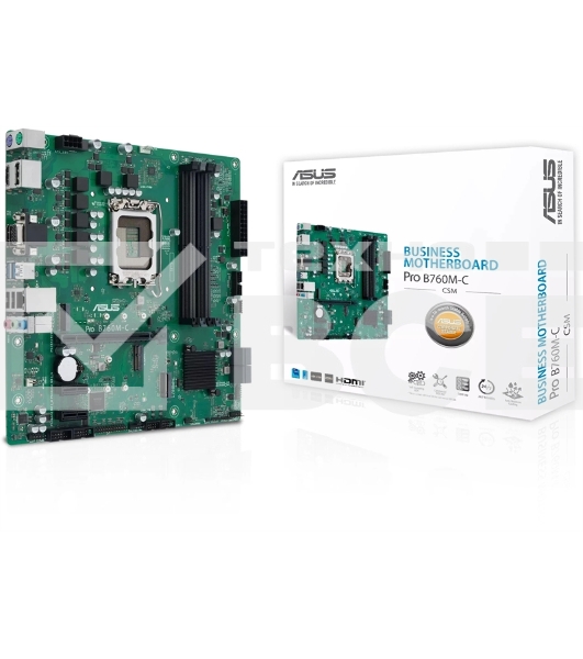 Материнская плата ASUS Pro B760M-C-CSM, LGA 1700, Intel B760, 4xDDR5, 4xSATA, 2xM.2, 1xPCI-E 4.0 x16, 2xPCI-E x1, 1x 1Gb LAN, 2xUSB-A 2.0, 2xUSB-A 3.2 Gen 1, 1xHDMI, 1xVGA, 2xDP, 3x3.5 мм, 7.1, Micro-ATX