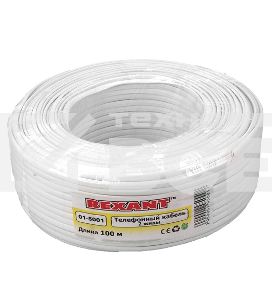 Кабель Rexant (01-5001) Кабель телефонный 2 жилы, 100 м., белый, (ШТЛП-2) 