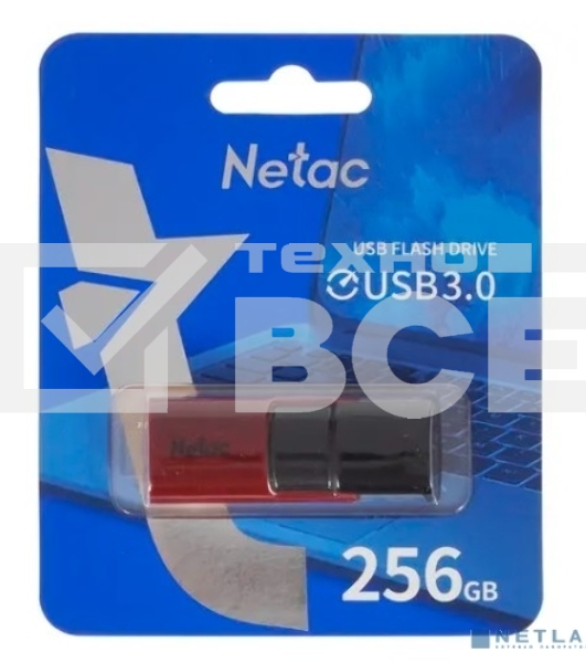 Флеш диск USB Drive Netac U182 NT03U182N-256G-30RE, USB3.0 256GB, retail version, черный/красный