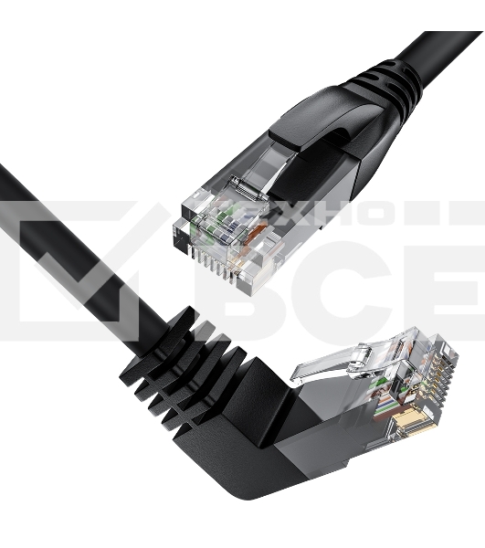 Патч-корд прямой 10.0m UTP кат.5e, черный, верхний угол, литой, ethernet high speed, RJ45, T568B