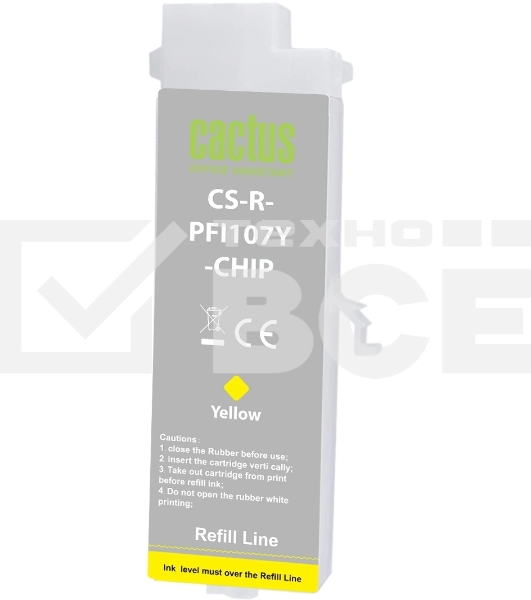 Картридж перезаправляемый струйный Cactus CS-R-PFI107Y-CHIP желтый (260мл) для Canon imageProGRAF iPF670/680/685/770/780/785 с чипом