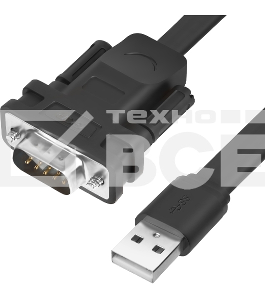 Переходник Greenconnect Конвертер-переходник 0.5m плоский, черный, позолоченные коннекторы, 28/26 AWG, USB 2.0 AM/DB9 RS-232 PRO, чипсет PL2303RA (GCR-UOC5M-BCG-0.5m)