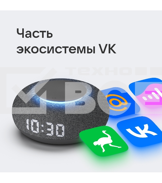 Умная колонка VK Капсула Мини 5Вт, с голосовым ассистентом Маруся, с LED-часами, темно-серый