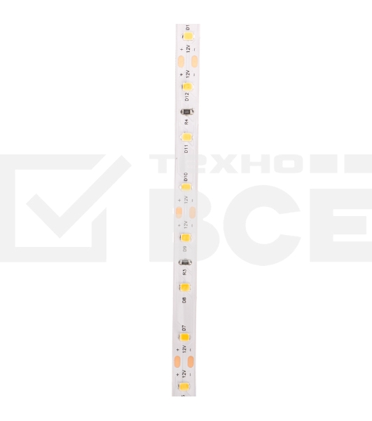 Лента светодиодная 12В, SMD2835, 9,6Вт/м, 60 LED/м, 3000K, 8мм, 5м, IP20 Rexant