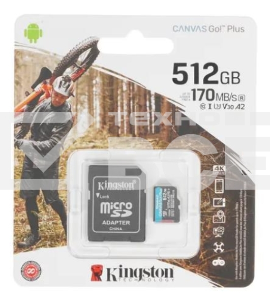 Флеш карта microSDXC 512Gb Class10 Kingston SDCG3/512GB Canvas Go! Plus + adapter