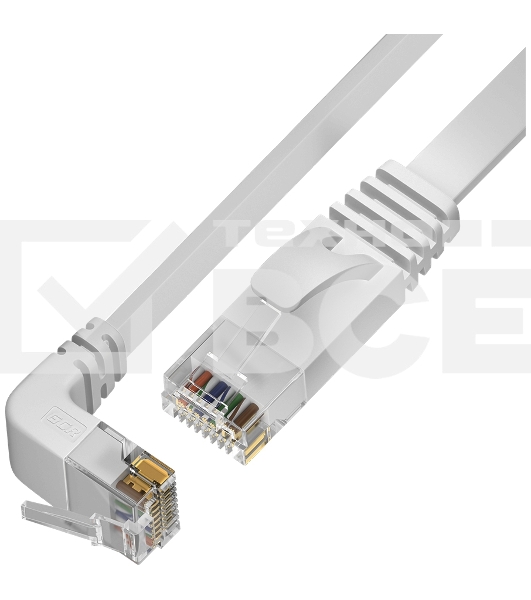 Патч-корд GCR PROF плоский 3.0m, UTP медь кат.6, белый, нижний угол, ethernet high speed 10 Гбит/с, RJ45, T568B