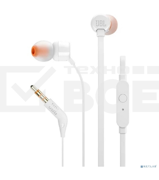 Наушники JBL Tune 110, 3.5 мм, внутриканальные, белый