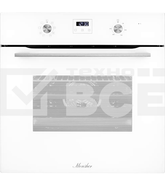 Встраиваемый духовой шкаф Monsher MOE 6183 W 60 см, 8 режимов, High-Tech, 70 л, гидролизная очистка, белый