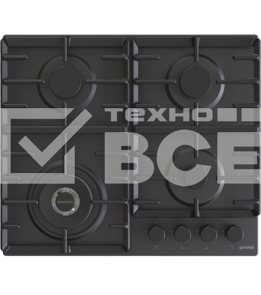 Газовая варочная панель Gorenje GW642SYB, 4 конфорки, эмалированная сталь, черный
