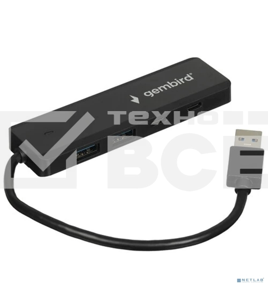 Разветвитель USB3.1 Gembird UHB-C415, 2хUSB, 2хType-C, с доп.питанием (порт Type-C), кабель USB 19см
