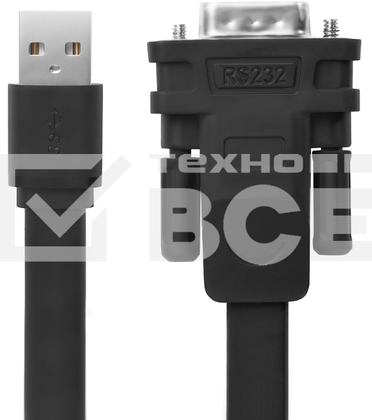 Переходник Greenconnect Конвертер-переходник 0.5m плоский, черный, позолоченные коннекторы, 28/26 AWG, USB 2.0 AM/DB9 RS-232 PRO, чипсет PL2303RA (GCR-UOC5M-BCG-0.5m)