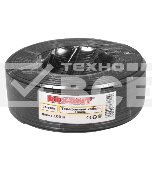 Телефонный кабель Rexant ШТЛП 4 жилы Cu, черный, 100 м